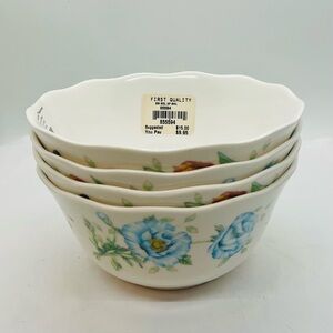 Set Of 4 NEW Lenox Butterfly Meadow Melamine 4-Piece Bowl Set, 16oz White Floral
